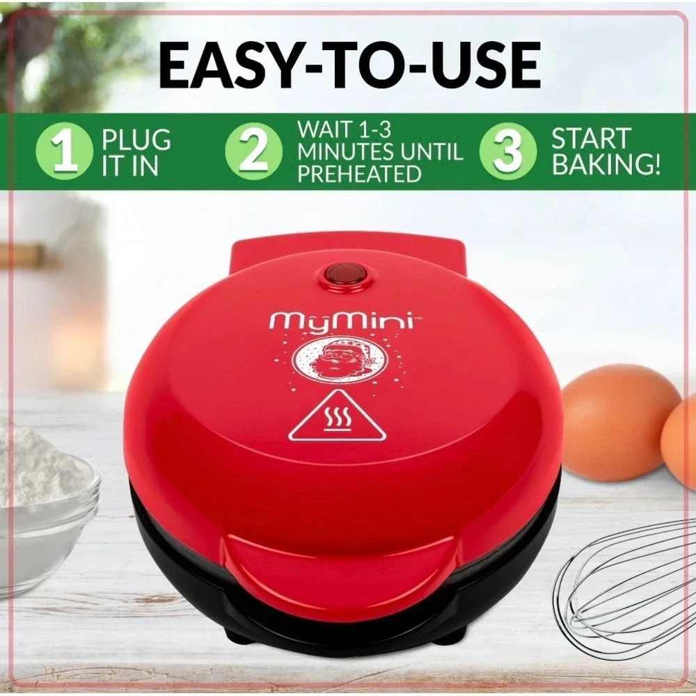 Nostalgia MyMini Santa Mini Waffle Maker 5 Inch‎ Nonstick Electric Breakfast